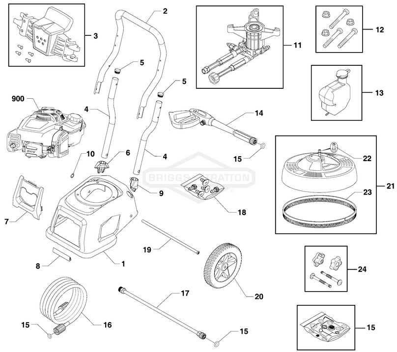 Briggs & Stratton pressure washer model 020679 replacement parts, pump breakdown, repair kits, owners manual and upgrade pump.